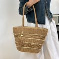 thumbnail image 2 of Bolso de mano informal GEEK de gran capacidad tejido de paja para mujer, bolso de hombro para playa, vacaciones de verano, diseño hueco de lujo a la moda, bolso de mano femenino, 2 of 5
