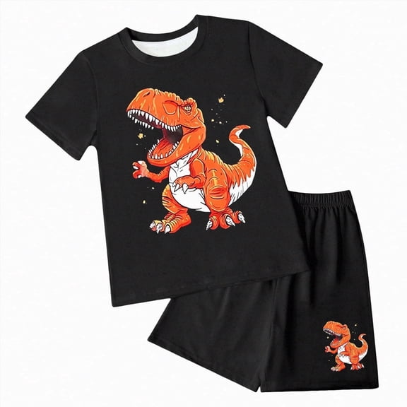 HCNTES Toddler Boys Shirts Set Dinosaur Print Casual T-Shirt Shorts Set Boys Outfits Set Cartoon Dinosaur Print T Shirt Shorts Boys Clothes Set