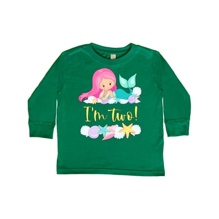 

Inktastic I m 2 Mermaid with Pink Hair and Shells Gift Toddler Boy or Toddler Girl Long Sleeve T-Shirt