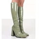 thumbnail image 1 of Women's Candy Color Block Heeled Boots, Fashion Square Toe Side Zipper Boots, Stylish Dress Boots, 1 of 1