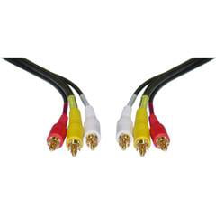 Stereo/VCR RCA Cable, 2 RCA (Audio) + RCA RG59 Video, Gold-plated Connectors, 25 foot