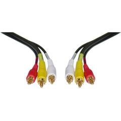 Stereo/VCR RCA Cable, 2 RCA (Audio) + RCA RG59 Video, Gold-plated Connectors, 25 foot