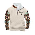 thumbnail image 2 of PNTUTB Men's Fleece Stand-up Collar Quarter Zip Casual Retro Ethnic Print Warm Pullover Sweatshirts with Pocket, 2 of 5