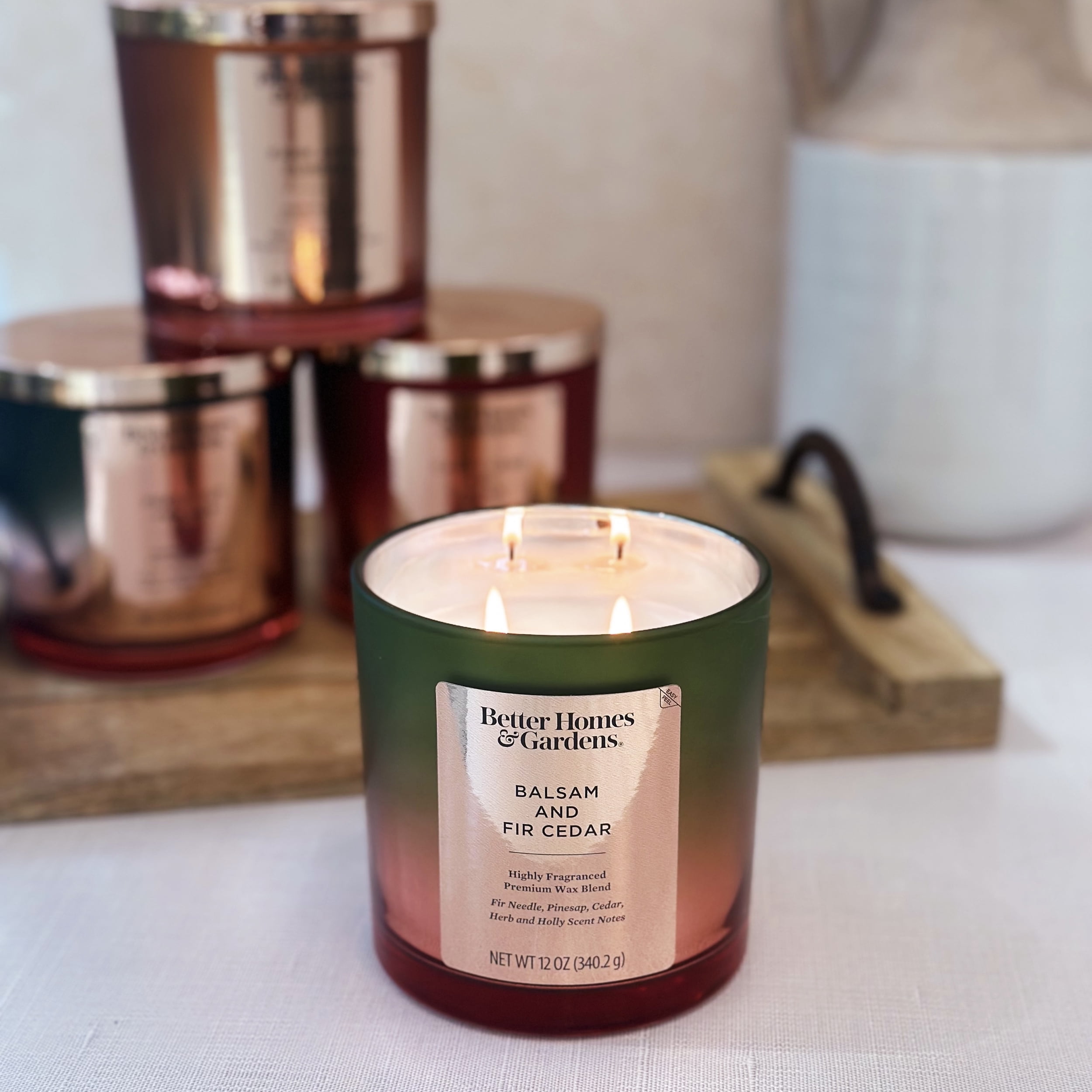 Better Homes & Gardens Balsam and Fir Cedar Scented 2-Wick 12oz Metallic Ombre Jar Candle