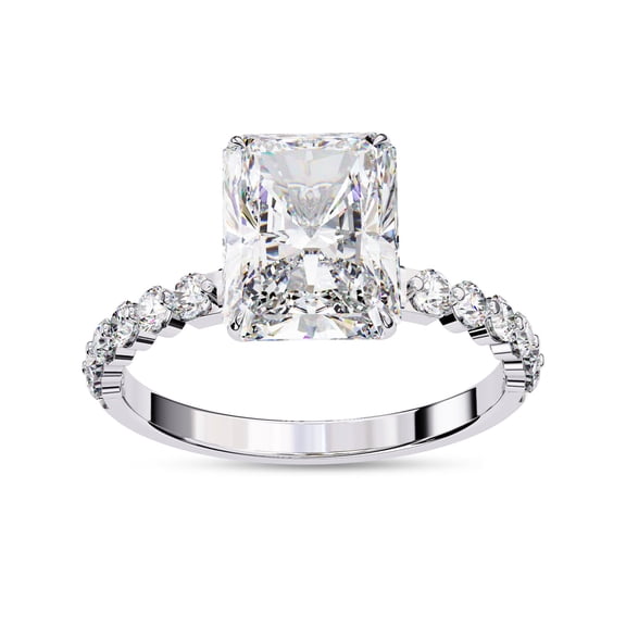 AFFY IGI Certified Lab Grown Diamond Engagement Ring | Center 9x7mm Emerald Half Eternity Solitaire Anniversary Wedding Rings For Women 14k Solid White Gold | F-G, VS-SI Quality (3.50 Ctw)-4