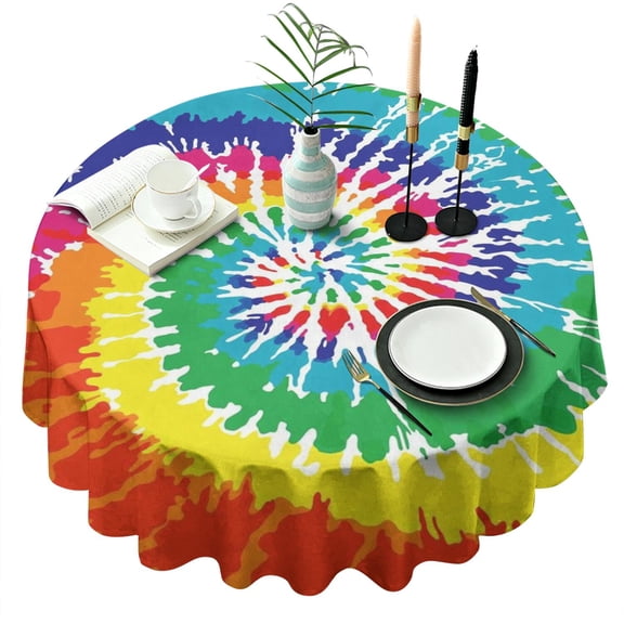 Colorful Tie Dye Pattern Round Tablecloth 60"x60",Wrinkle Wipeable Table Cloth for Kitchen Dining Room Picnic Patio Party