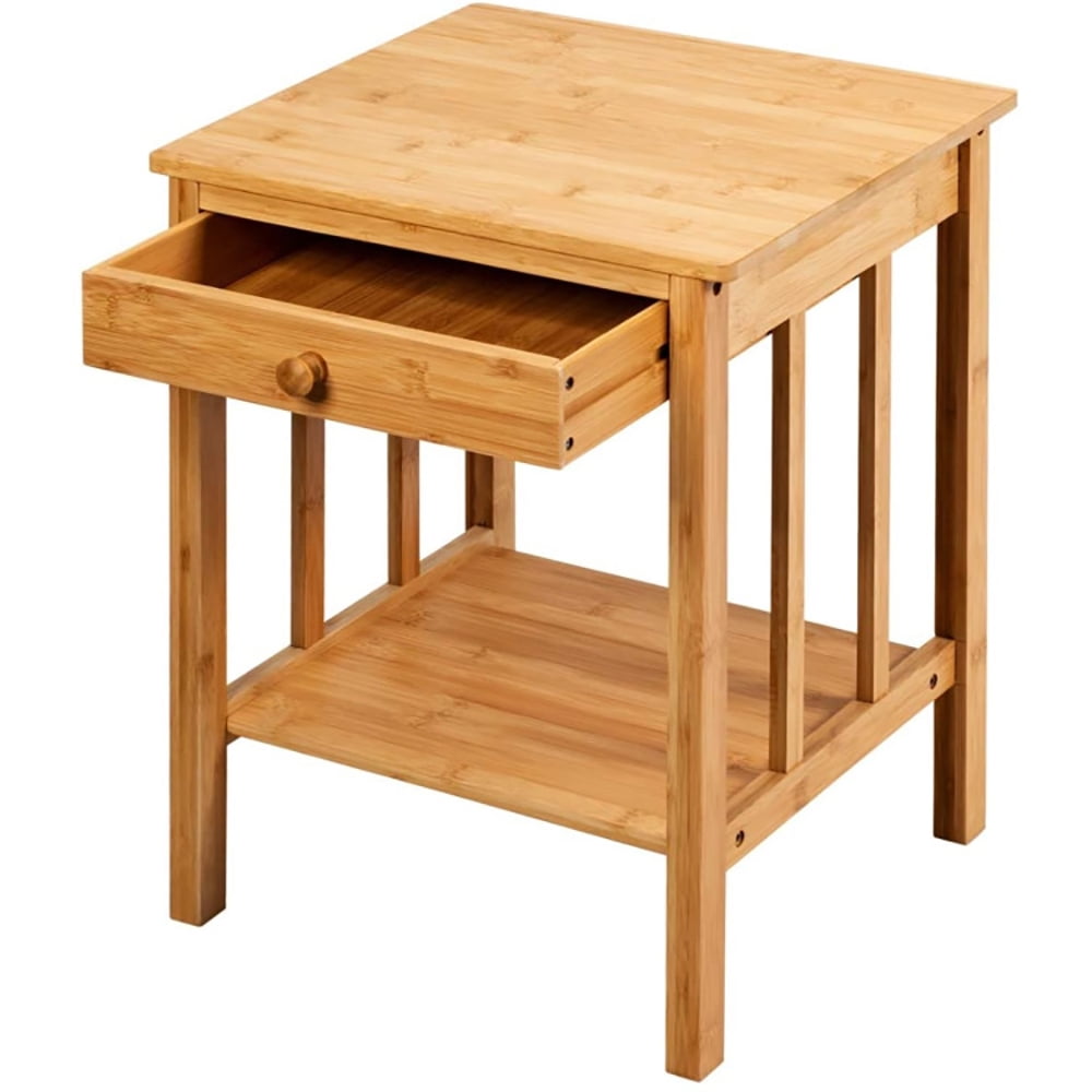 Finihen Bamboo End Table, Sofa Side Table, Bed Side Table, Multipurpose Bamboo End Table with Drawer and Storage Shelf, for Living Room, Bedroom, Natural Finihen Bamboo End Table, Sofa Side Table, Bed Side Table, Multipurpose Bamboo End Table with Drawer and Storage Shelf, for Living Room, Bedroom, Natural
