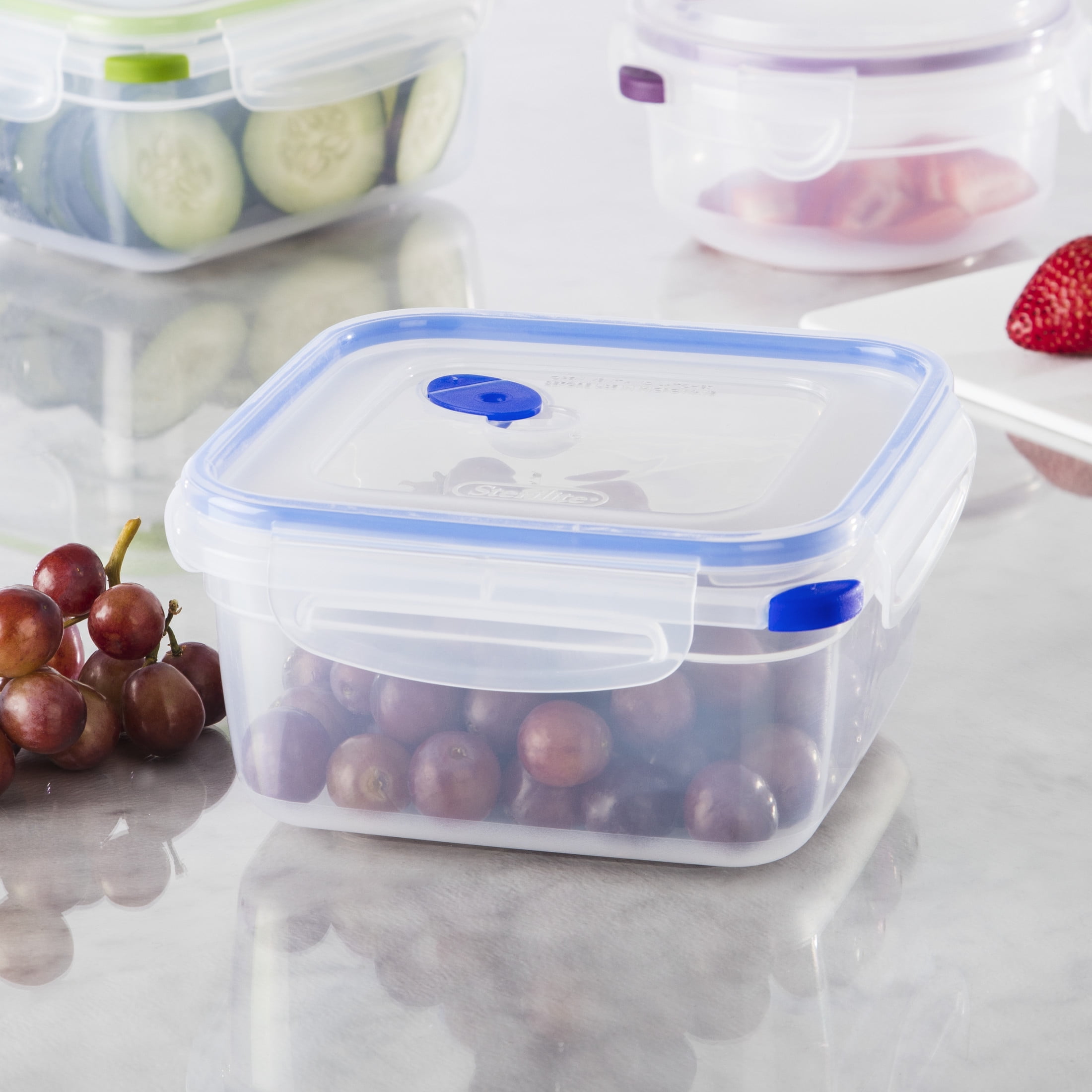 Sterilite Ultra•Seal™ 5.7 Cup Square, Latching Food Storage Container, Airtight Watertight Seal, Blue, 6 Count