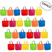 24 Pieces Party Favors Bags, 13 x 10.2 Inches Big Size Multifunctional Reusable Non-woven Tote Gift Bags with Handles For Kids Birthday Favors,Shopping Bag,Rainbow party, 6 rainbow Colors