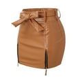 thumbnail image 6 of Fgnfyis Women Leather Skirts High Waist Mini Skirt A-Line PU Mini Zipper Skirt for Streetwear Style Khaki XXL, 6 of 8