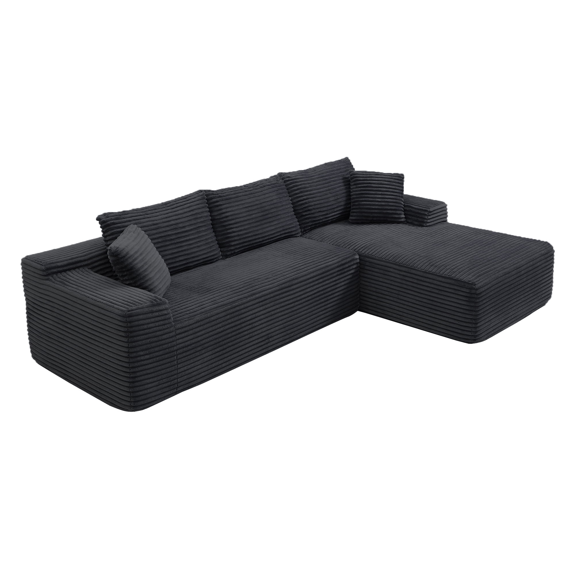 Aukfa 95" Modular Cloud Sectional Sofa, L-Shaped Couch with Right Facing Chaise, No Assembly Required Corduroy Deep Seat Sleeper Sofa for Living Room, Apartment, Black