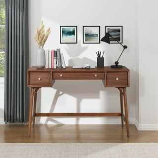 Nathan James Parker Modern Home Office Writing Computer or Laptop Desk with Open Storage Cubby and Small Drawer Walnut