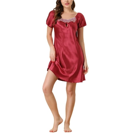 

Unique Bargains Womens Pajama Dress Satin Sleepwear Nightshirt Soft Lounge Nightgowns