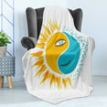thumbnail image 4 of Yin Yang Soft Flannel Fleece Throw Blanket, Day and Night Concept Contrast Design with Sun and Moon, Cozy Plush for Indoor and Outdoor Use, 50" x 60", Earth Yellow Sky Blue, by Ambesonne, 4 of 5