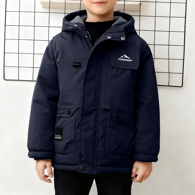 Parkas de manga larga, chaqueta con capucha y bolsillos para niños de tallas medianas y grandes, chaqueta tipo cárdigan.