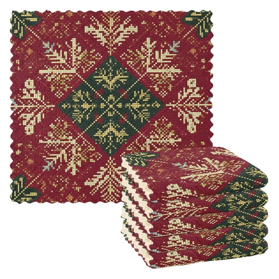 6 Pieces of Kitchen Towels 11x11Inch Kitchen Dish Cloths Kitchen Dish Towels Reuseable Cleaning Cloths Romantic Red Christmas