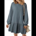 thumbnail image 2 of Vestido Estilo Sudadera de Larga para Mujer, Otoño 2025, Cuello Redondo, Punto Acanalado, Patchwork, Minivestidos Informales. Azul Mar XL, 2 of 10