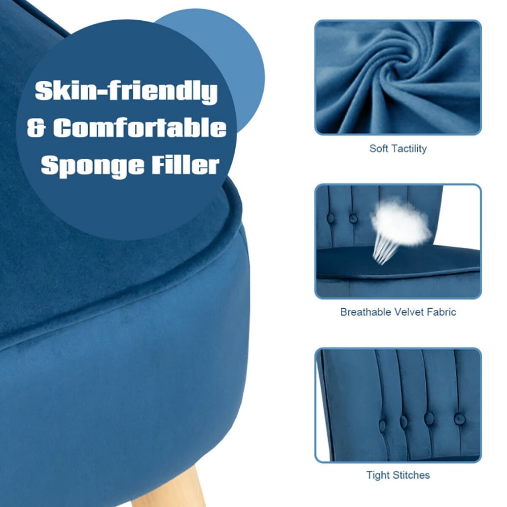 Finihen Velvet Accent Chair, Modern Accent Chair Ottoman Set with Footstool, Thickly Padded, for Living Room, Bedroom, Blue