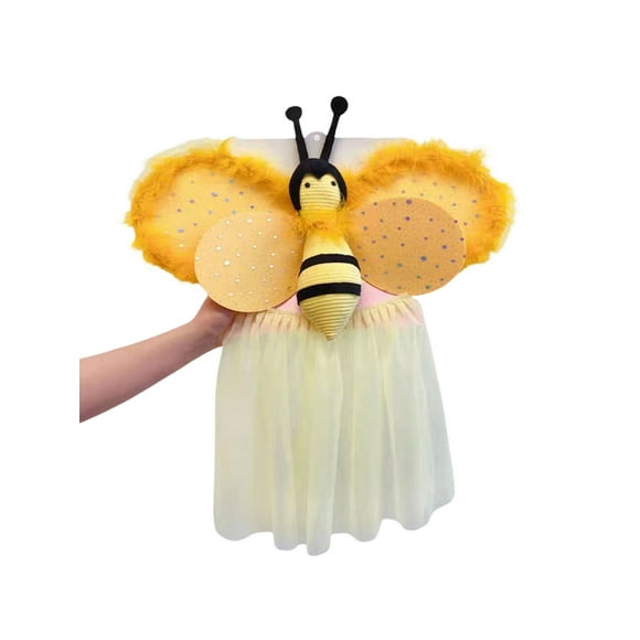Diconna Kids Girls Bee Costume, Elastic Waist Tulle Skirt with Wings Cosplay Costume for Halloween Children Day