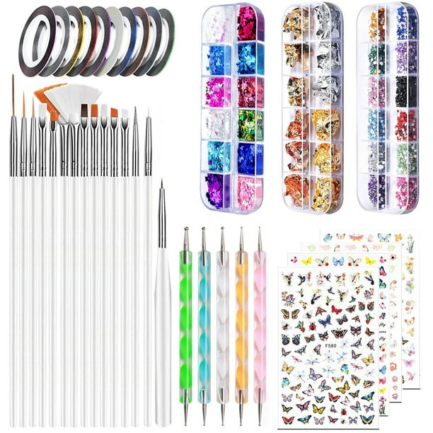 Juego de pinceles para decoración de uñas, kit de decoración de uñas, diamantes de imitación, láminas de aluminio para uñas, funcionamiento suave