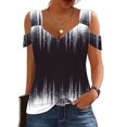thumbnail image 1 of Fiudx Ofertas Del Día Blusas Plegables con Cuello En V para Mujer, Camisas con Hombros Descubiertos, Top de Manga Corta Estampado, 1 of 5