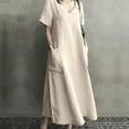 thumbnail image 2 of Summer Saving Wycnly Summer Dresses for Women Casual Soft Cotton Linen Plus Size Swing Tunic Maxi Dresses with Pocket 2024 Short Sleeve V-Neck Solid Long Formal Dress Khaki XXXXXL, 2 of 7