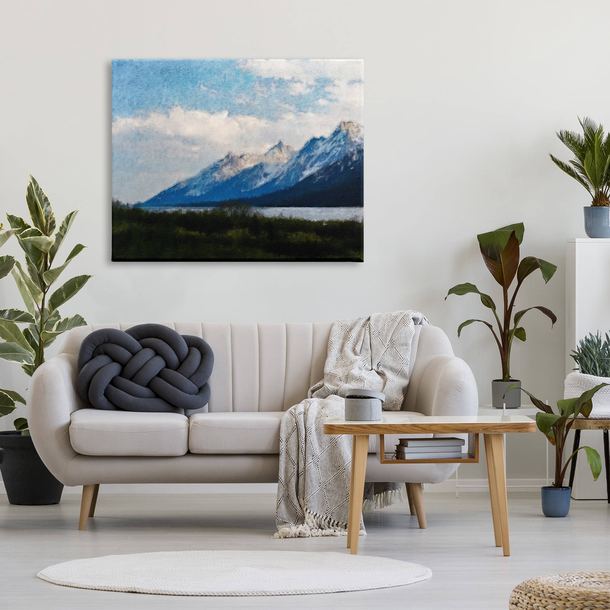 Stupell Industries Mountain & River Landscape Landscape Painting Gallery Wrapped Canvas Art Print Wall Art, 48 x 36