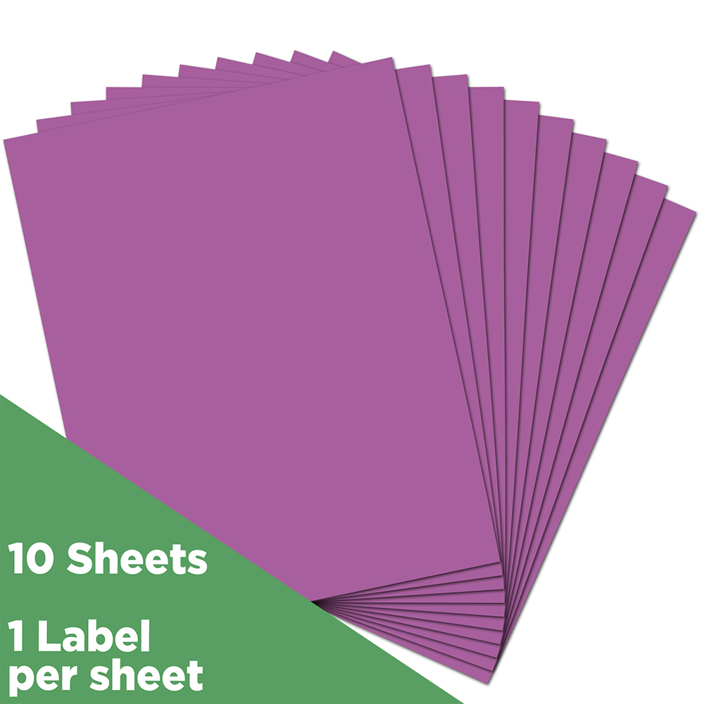 JAM Paper Full Page Labels, 8.5 x 11, Violet, 10 per Pack