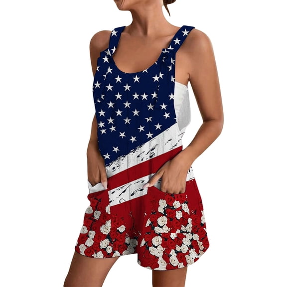 Heydday Women's 250th Overalls - 4th of July Outfits USA Patriotic Red White Blue Shorts Romper Jumpsuit 250th Anniversary 1776-2026,Independence Day Gifts(S)