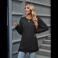 thumbnail image 4 of Camisa Informal de Larga A Rayas para Mujer, , con Cuello Redondo, Ajustada, Holgada, Básica Gris Oscuro Negro L, 4 of 10