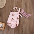 thumbnail image 5 of Douhoow Newborn Baby Girl Bodysuit Pink Rabbit Romper Girls Hanging Neck Jumpsuit with Headband, 5 of 9