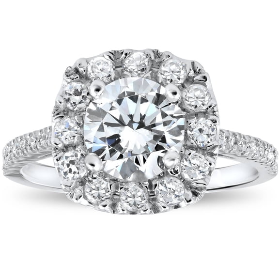 Earth Jewelry Round Cut Excellent 1.3 Ct Moissanite Ring for Women's - 14K White Gold Plated Moissanite Rings for Women's - Halo Moissanite Rings for Her - Solitaire With Accents Rings for Her