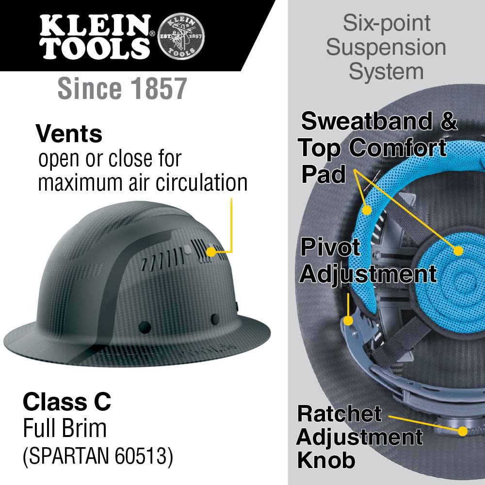 Klein Tools Carbon Fiber Full Brim Hard Hat, Spartan