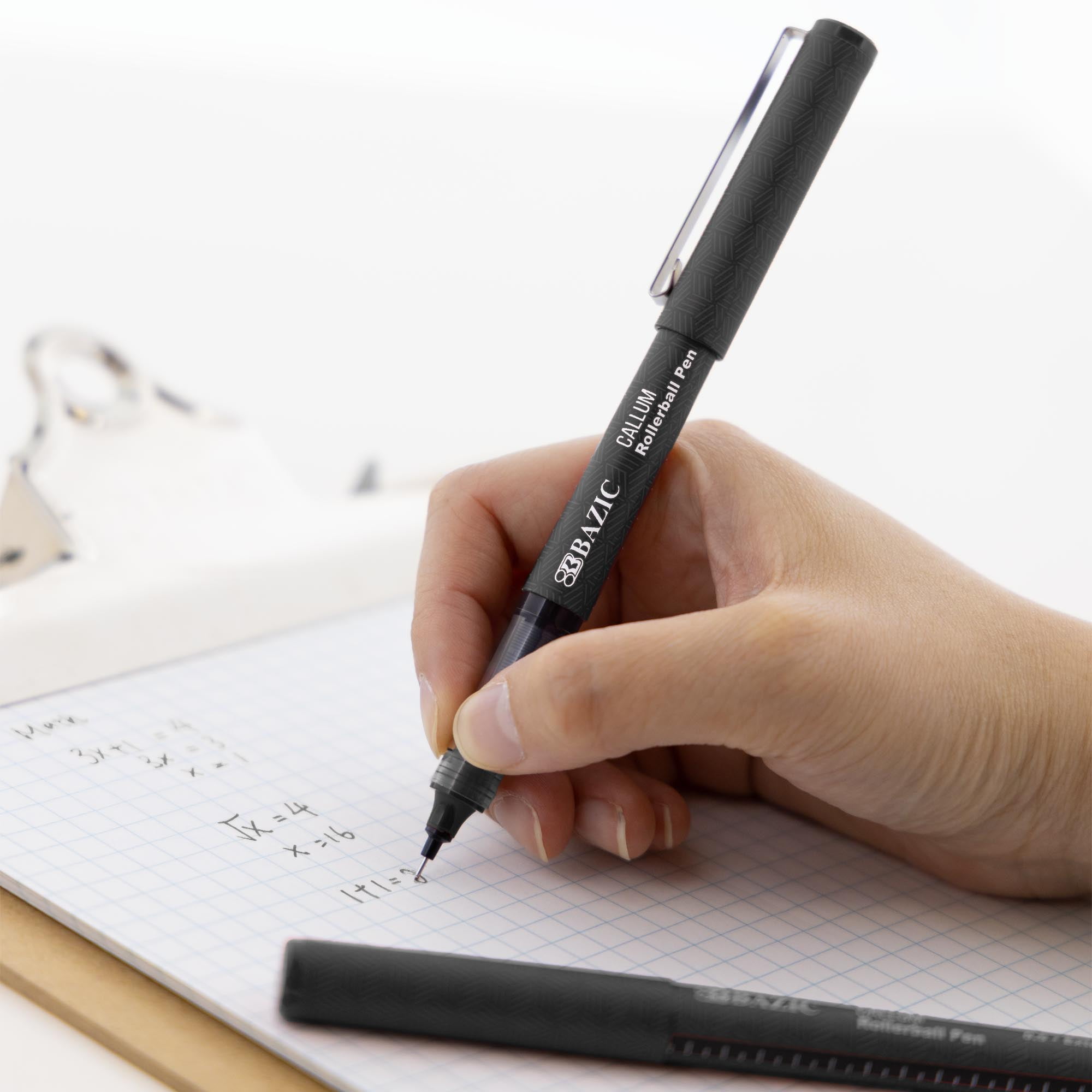 BAZIC Callum 0.5mm Rollerball Pen, Black Ink Needle Tip Fine Point Ink Pens (2/Pack), 24-Packs