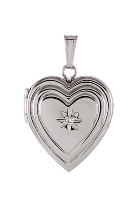 Sterling Silver 15mm .010 CTW Diamond Heart Locket