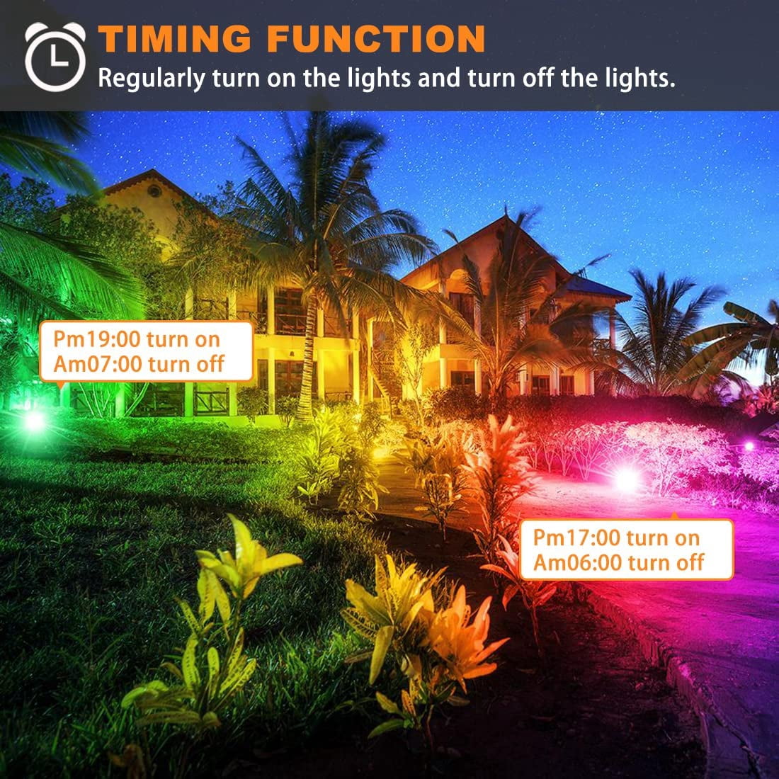 iLC LED Flood Light 800W Equivalent, Outdoor RGB Color Changing, Smart Floodlights RGBW 2700K Warm White & 16 Million Colors, 20 Modes, Grouping, Timing, IP66 Waterproof (2 Pack)