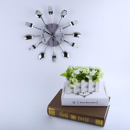 Greensen Large 3d Mirror Surface Silver Modern Design Cutlery Kitchen Utensil Spoon Fork Wall Clock Diy Canada - Large Blue Wall Clock Canada Greensen Large 3d Mirror Surface Silver Modern Design Cutlery Kitchen Utensil Spoon Fork Wall Clock Diy Canada - Large Blue Wall Clock Canada