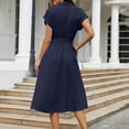 thumbnail image 6 of ZHYou Womens Casual Shirt Dresses, Button Front, Short Sleeves, Collared Neck, Self Tie Waist Belt, Soft Lightweight Midi Dresses with Pockets,Navy,S, 6 of 8
