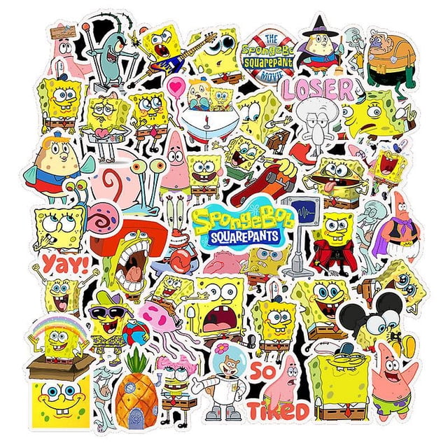 50 unidades de pegatinas de Bob Esponja de animación de dibujos animados maleta cuaderno taza de agua pegatinas impermeables, 11 Afortunado Sencillez