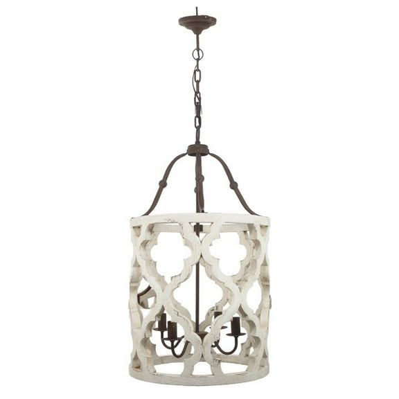 Joliette 4 Light Wood Chandelier, White- Saltoro Sherpi