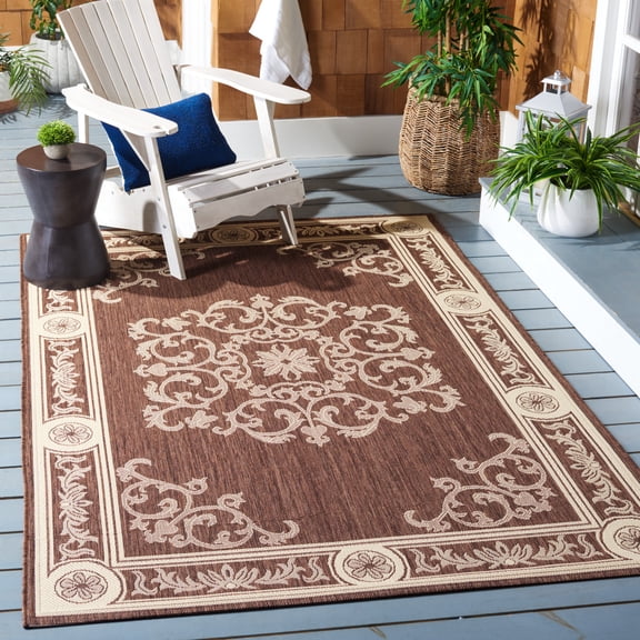 Safavieh Courtyard Cynthia Oriental Indoor/Outdoor Area Rug, Chocolate/Natural, 6'7" x 9'6"