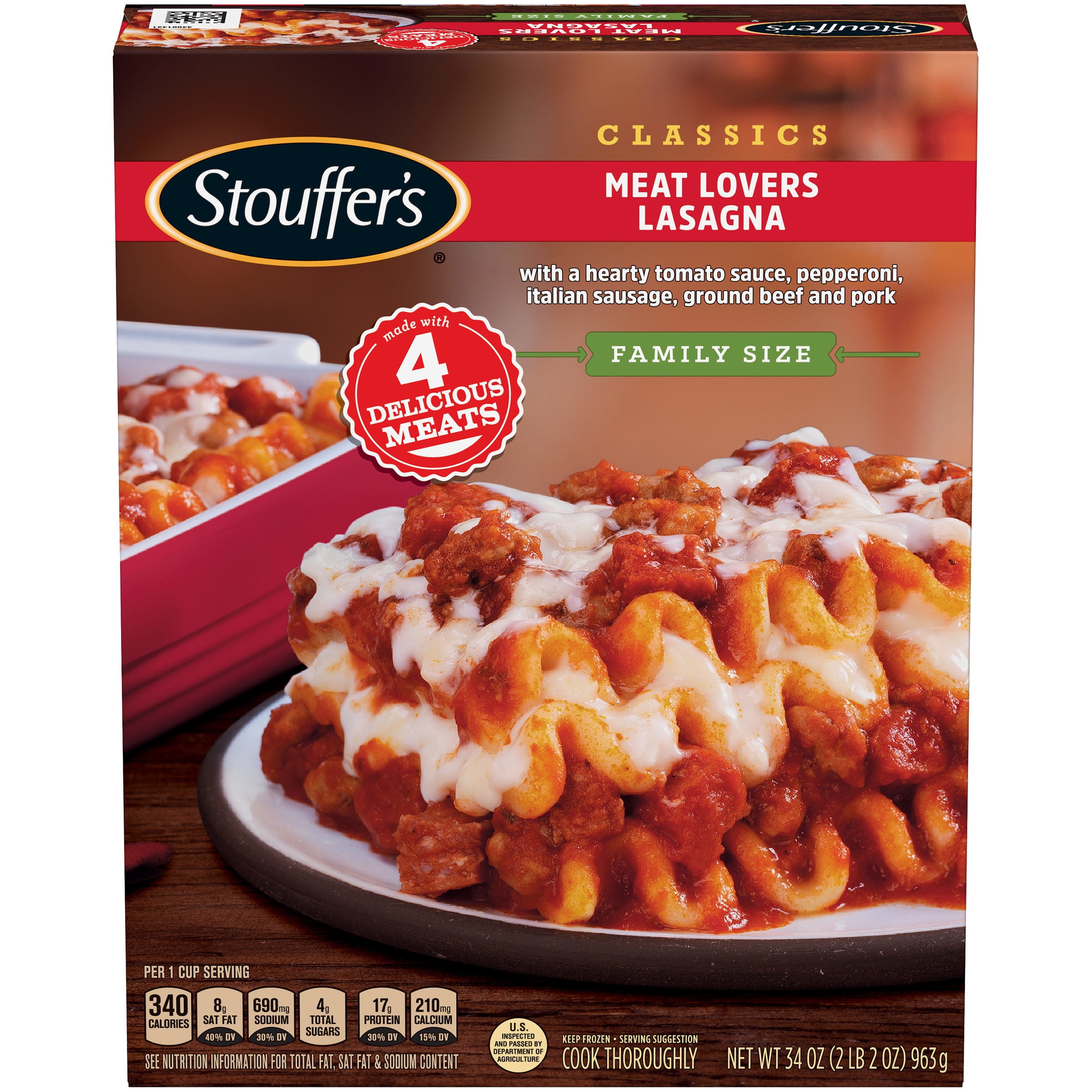 STOUFFER’S CLASSICS Meat Lovers Lasagna, Family Size Frozen Meal
