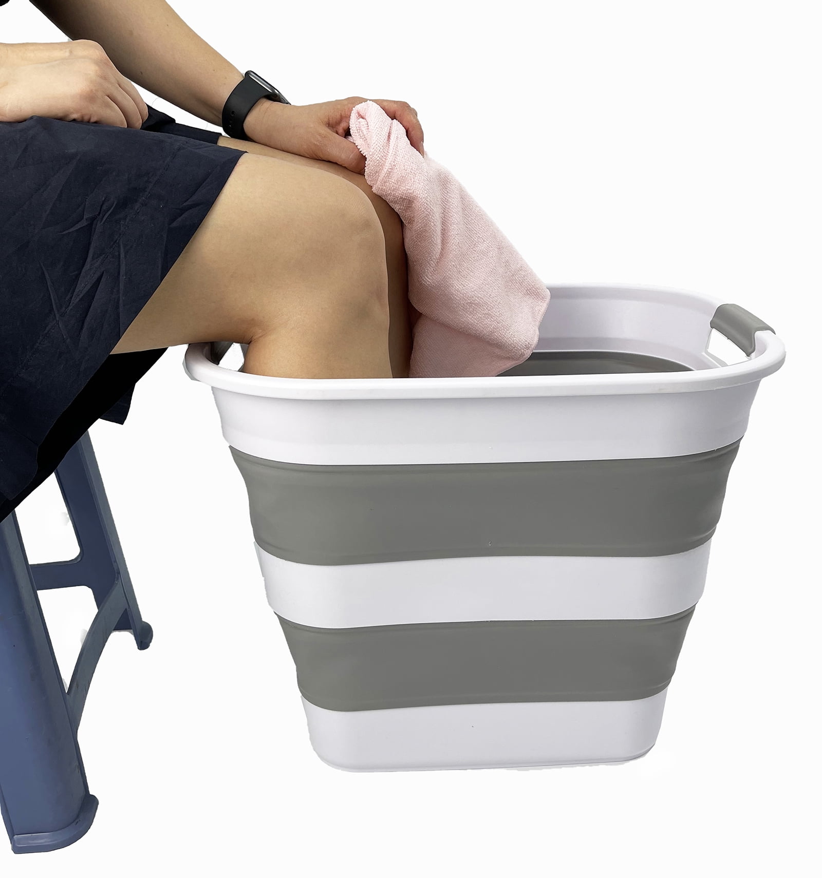 SAMMART 40L (10.5 Gallon) Collapsible Plastic Laundry Basket - Foldable Pop Up Storage Container/Organizer - Portable Laundry Hamper - Space Saving Washing Tub