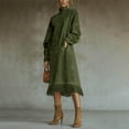 thumbnail image 2 of FRSASU Women’s Velvet Tassel Mini Dress High-Neck Suede Velvet Vintage Fringe Long-Sleeve Dress with Loose Pockets Green, 2 of 7