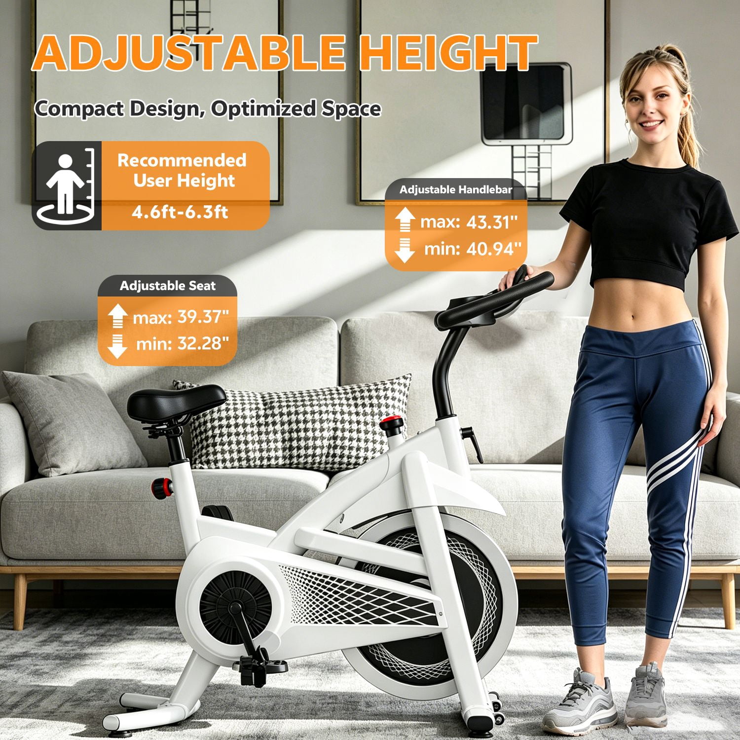 Exercise Bike Indoor Stationary Bike Cycling Bicycle for Home Gym 300 lbs Weight Capacity Adjustable Seat/Handlebar for Cardio Workout Office