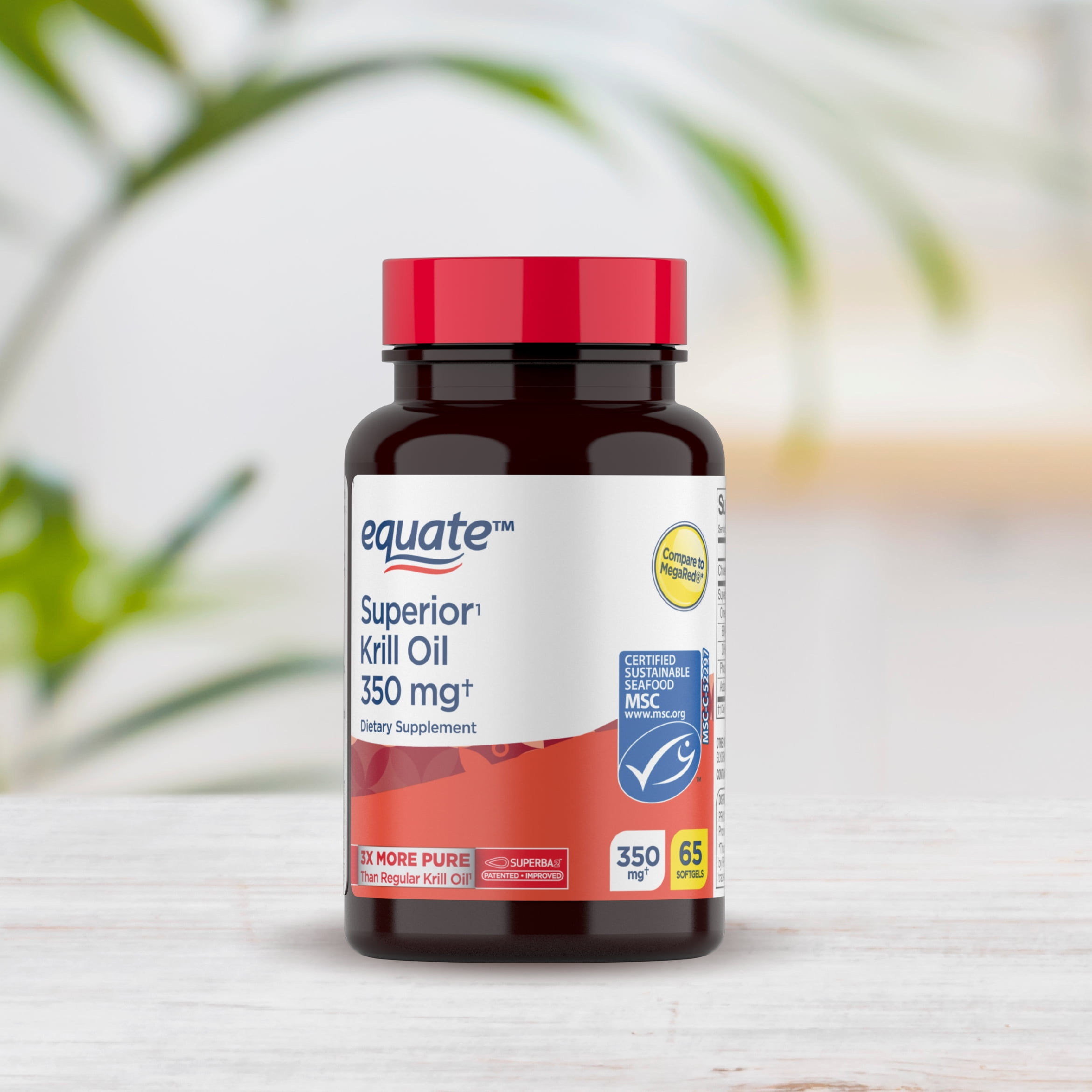 (3 pack) Equate Krill Oil Dietary Supplement, 350 mg, 65 Count, Compare to MegaRed®