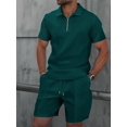 thumbnail image 4 of Men'S Half Zip for . Short Sleeve Shirt and Drawstring Shorts Two Piece Outfit Dark Green XXXL, 4 of 6