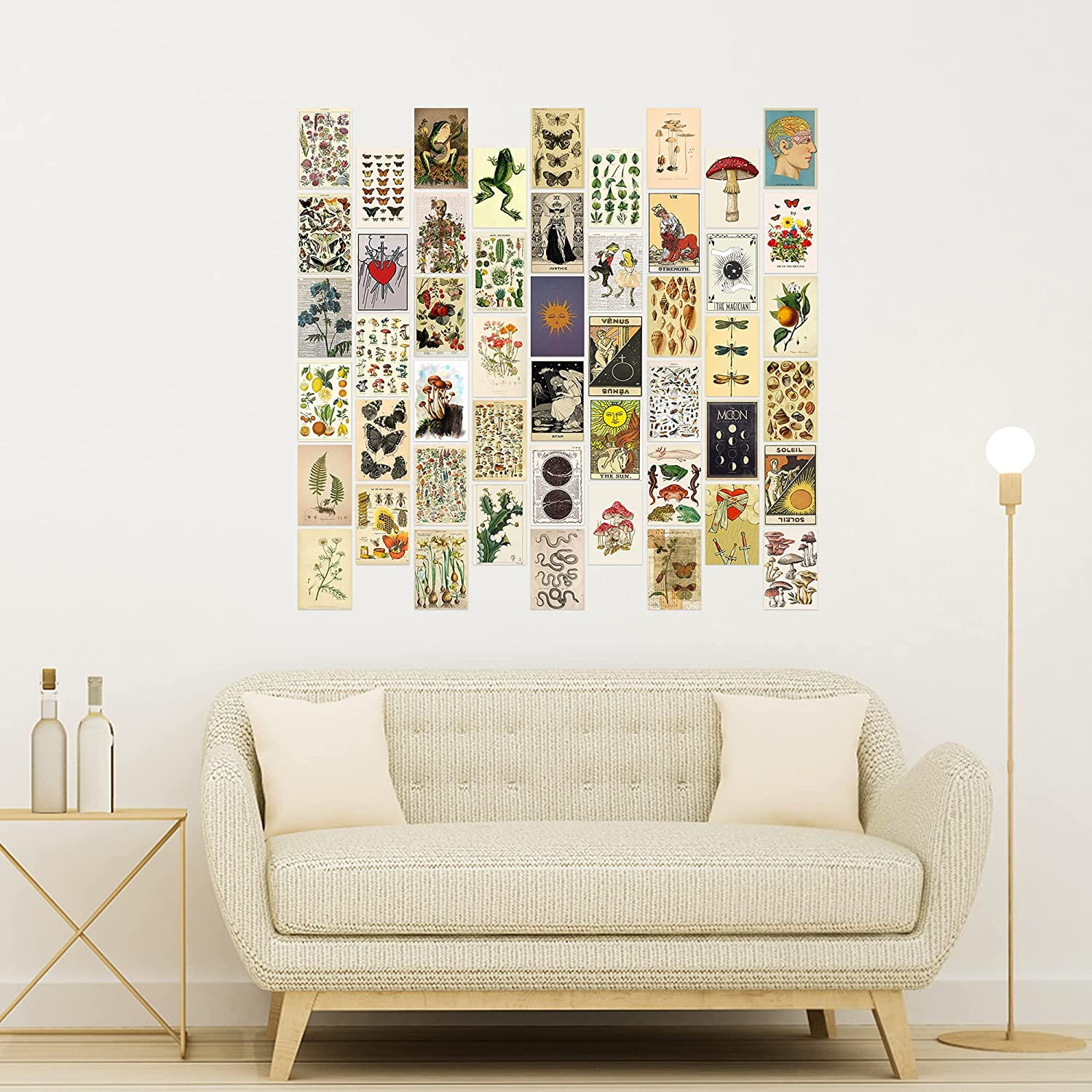 Vintage Style Art Print Photo Collection Trendy Small Poster for Dorm 50PCS Vintage Botanical Illustration Tarot Aesthetic Pictures Wall Collage Kit Bedroom Decor for Teens Boys Girls 