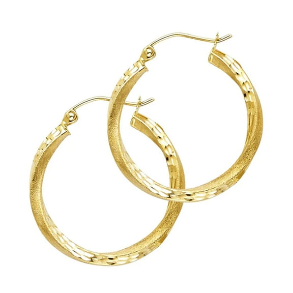 20 mm Dia 14K Gold Twist Hoop Earrings Diamond Cut 2.5 mm tube secured click-top