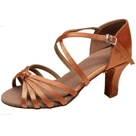 

Alrise Women Rumba Waltz Open Toe Heels Sandal Ballroom Lightweight Ankle Strap Sandals Dancing Comfy Latin Shoes Brown 37